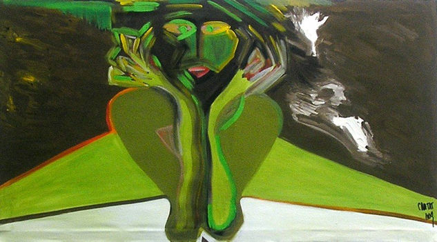 MUJER verde Acrylic Canvas Portrait