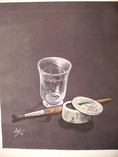 EL VASITO TALLADO Gouache Card Still Life Paintings