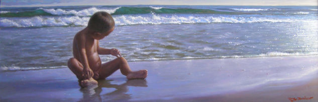 JAVI EN LA PLAYA Óleo Tabla Figura