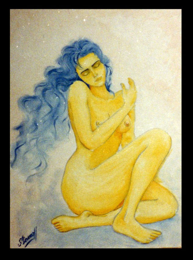 Mujer de cabellos azules