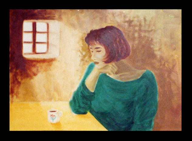 El café Oil Canvas Portrait