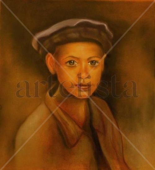 Niño inmigrante. Pastel Papel Retrato