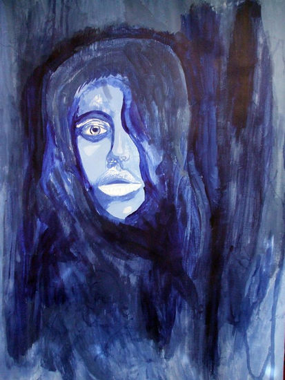 Mujer Azul Acrílico Papel Retrato