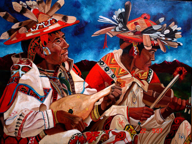 Fiesta del peyote Oil Canvas Figure Painting