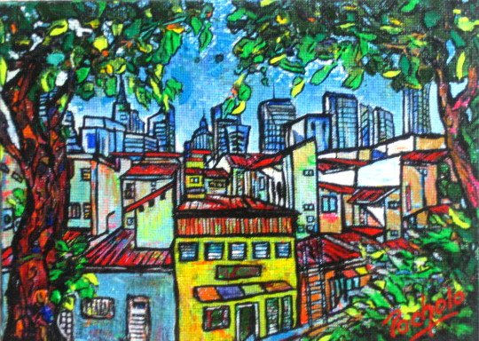 "China town backgrown" Acrylic Canvas Landscaping