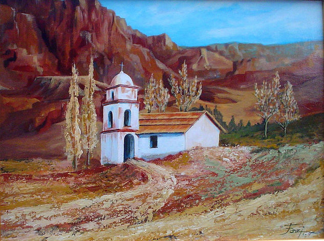 Capilla Norteña Óleo Tabla Paisaje