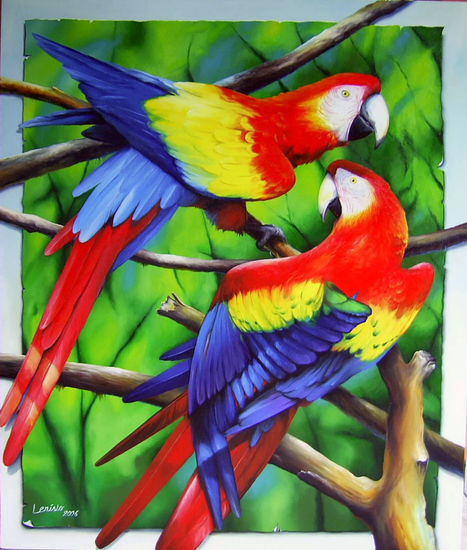 Araras Vermelhas- Red Araras Oil Canvas Animals