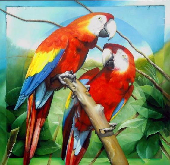 Araras Vermelhas 2 - Red Macaws 2 Óleo Lienzo Animales