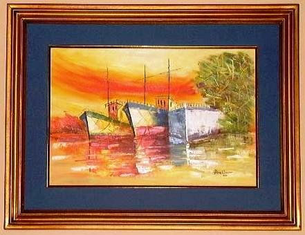 Atardecer en el muelle Oil Canvas Marine Painting