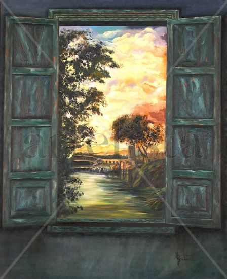 Amanecer sobre el puente Mixed media Canvas Landscaping