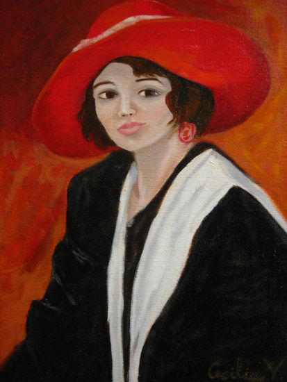 mujer del sombrero rojo Oil Others Portrait