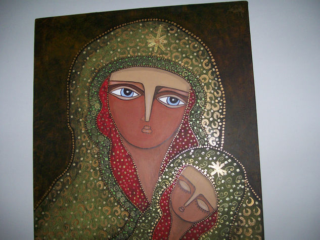 virgen manto verde Mixed media Canvas Figure Painting