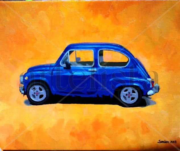 Coche azul Oil Canvas Portrait