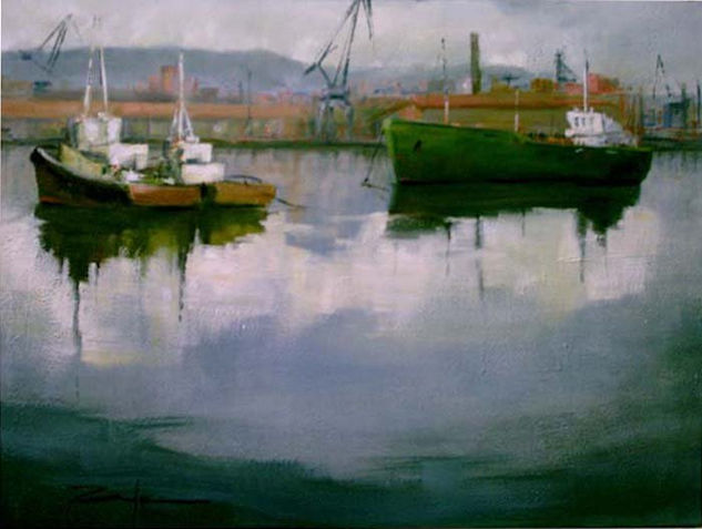 DOS REMOLCADORES Oil Canvas Marine Painting