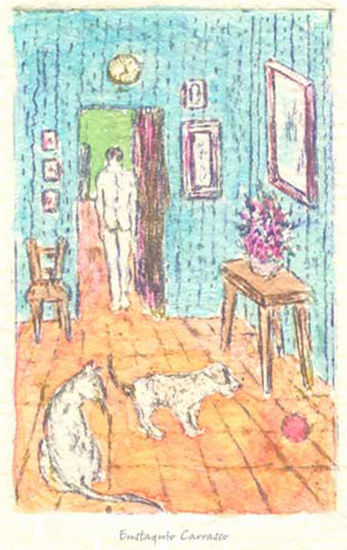 Hombre, perro y gato en la misma habitación Rotogravure