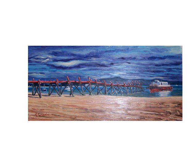 pantalán del puntal de somo Oil Canvas Marine Painting