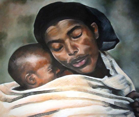 amor maternal Oil Textile Portrait