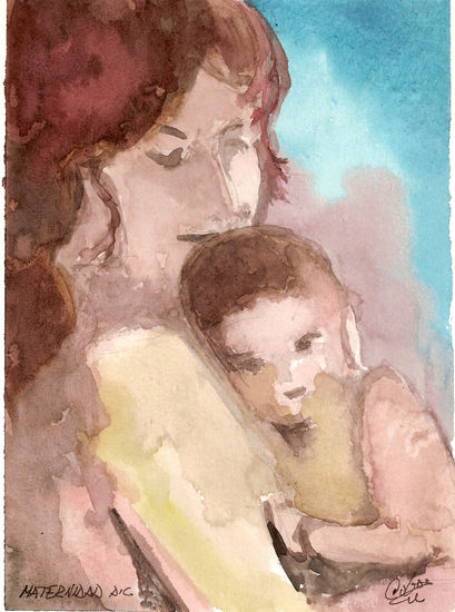 Maternidad Watercolour Paper Figure Painting