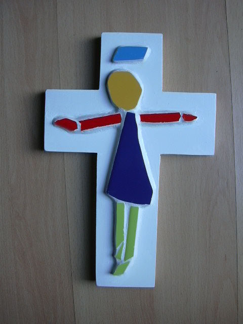 cruz madera con ceramica