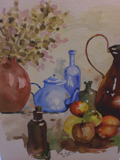 Bodegón con flores Watercolour Textile Still Life Paintings