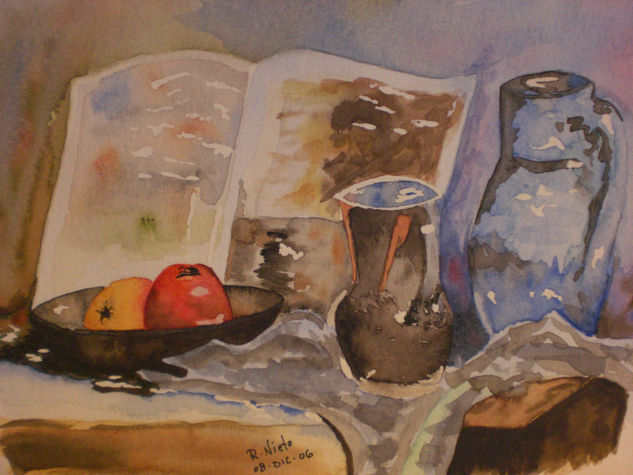 Bodegón con libro Watercolour Paper Still Life Paintings