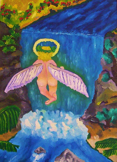 angel de la cascada Óleo Lienzo Paisaje