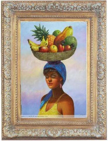 india dominicana con canasto de frutas tropicales 2 Oil Canvas Landscaping