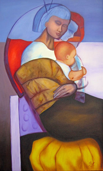 MATERNIDAD Oil Textile Figure Painting