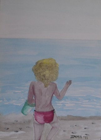 Montse a la platja Watercolour Paper Figure Painting