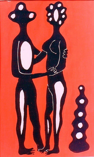 PAREJA INHUMANA,1976 Gouache Paper Figure Painting