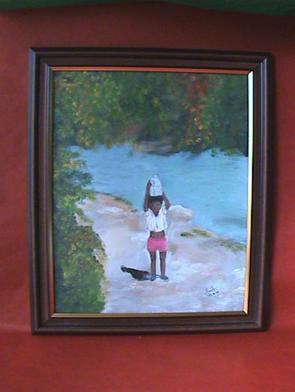 Niña en el río Acrylic Canvas Landscaping