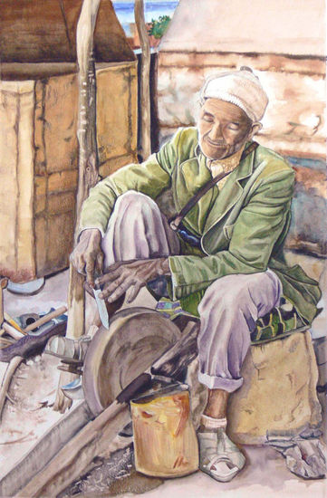 EL AFILADOR MARROQUÍ Watercolour Paper Figure Painting