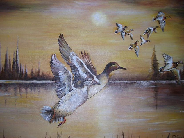 patos en pareja Oil Canvas Landscaping