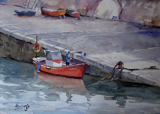 Rampa en el puerto Watercolour Paper Marine Painting