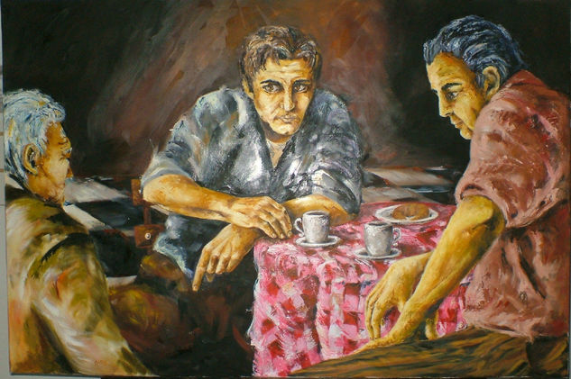 cafe con media lunas Oil Canvas Figure Painting