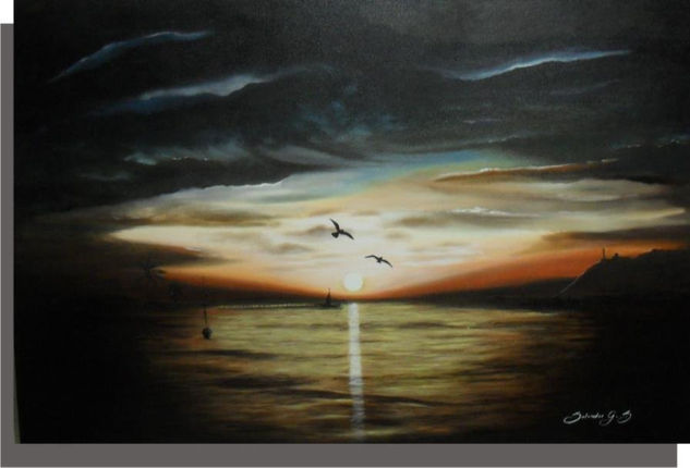 PALOMAS AL ATARDECER Oil Canvas Marine Painting