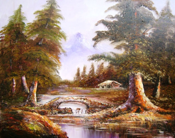 Puente en el Campo Oil Canvas