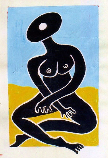 MUJER DOLORIDA,1978 Gouache Paper Figure Painting