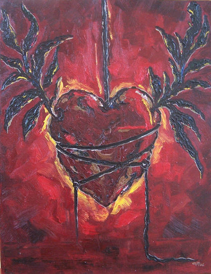 Corazón en llamas Oil Canvas Others