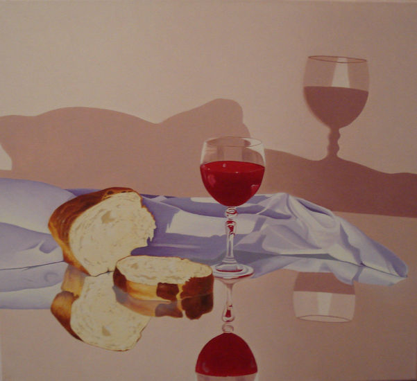 Pan y Vino Oil Canvas Still Life Paintings