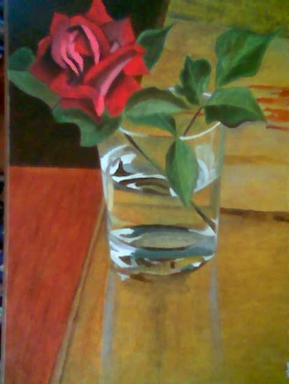 Rosa Solitaria Oil Canvas Floral Painting