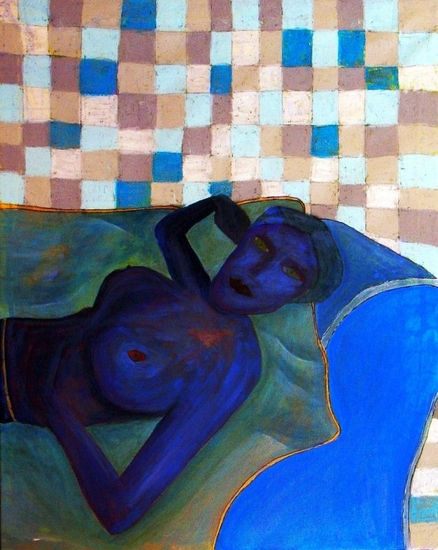 Mujer Azul Mixed media Canvas Nude Paintings