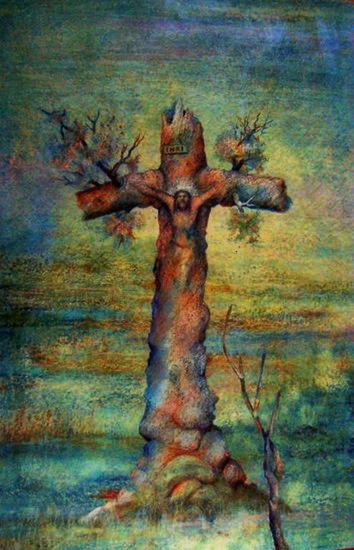 El Cristo más Famoso de México Óleo Cartulina Paisaje