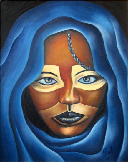 MUJER TUAREG Oil Textile Portrait