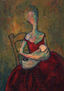 madre con vestido rojo