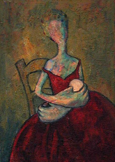 Madre con vestido rojo