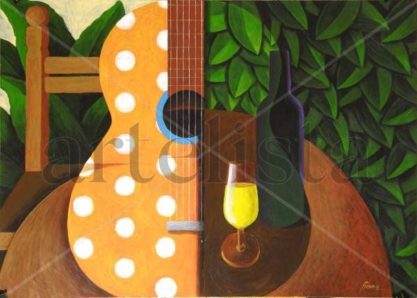 BODEGÓN CON GUITARRA Acrylic Paper Still Life Paintings