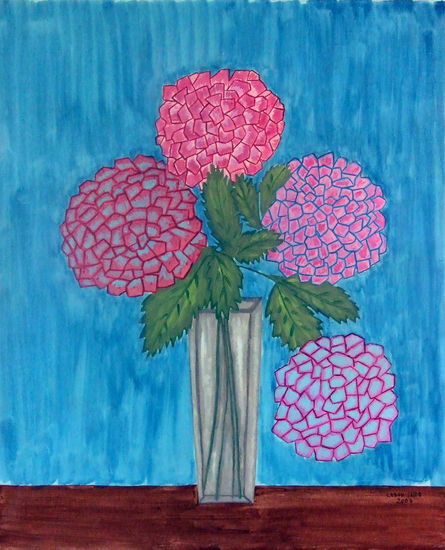 jarrón con hortensias Acrylic Textile Floral Painting