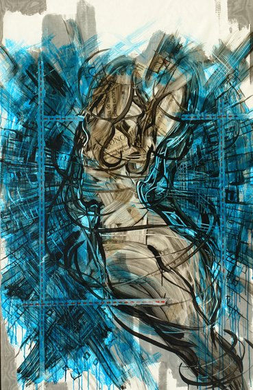 Angel Caido. Acrilico 82x54 pulg.