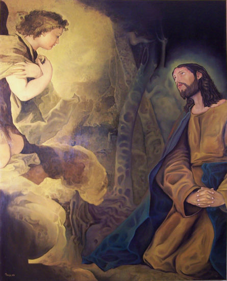 Oración en el Huerto Oil Canvas Figure Painting